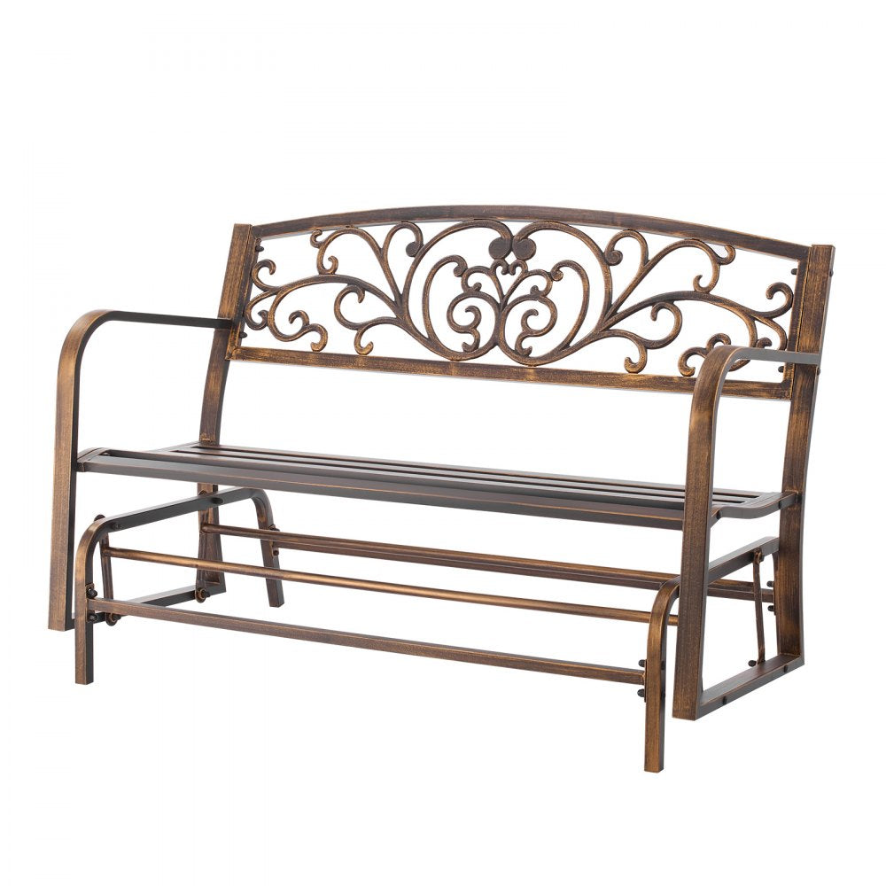VEVOR Outdoor Bench, 50 inch, Carbon Steel Metal Frame with Cast Iron Backrest and Round Edge Armrests, Weatherproof Outside Glider Bench for Patio, Garden, Park, Yard, Front Porch, Antique Bronze