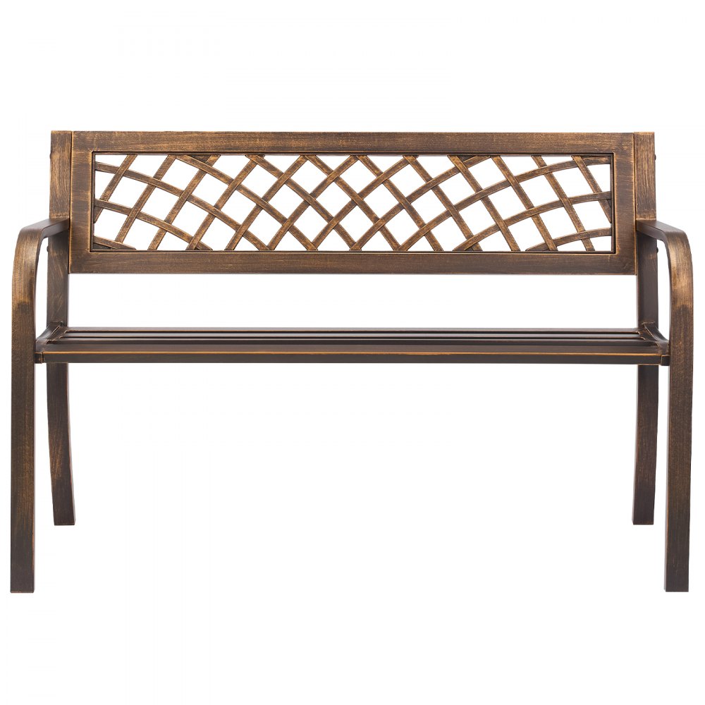 VEVOR Outdoor Bench, 46 inch, Carbon Steel Metal Frame with PVC Mesh Pattern Backrest and Round Edge Armrests, Weatherproof Outside Bench for Patio, Garden, Park, Yard, Front Porch, Antique Bronze
