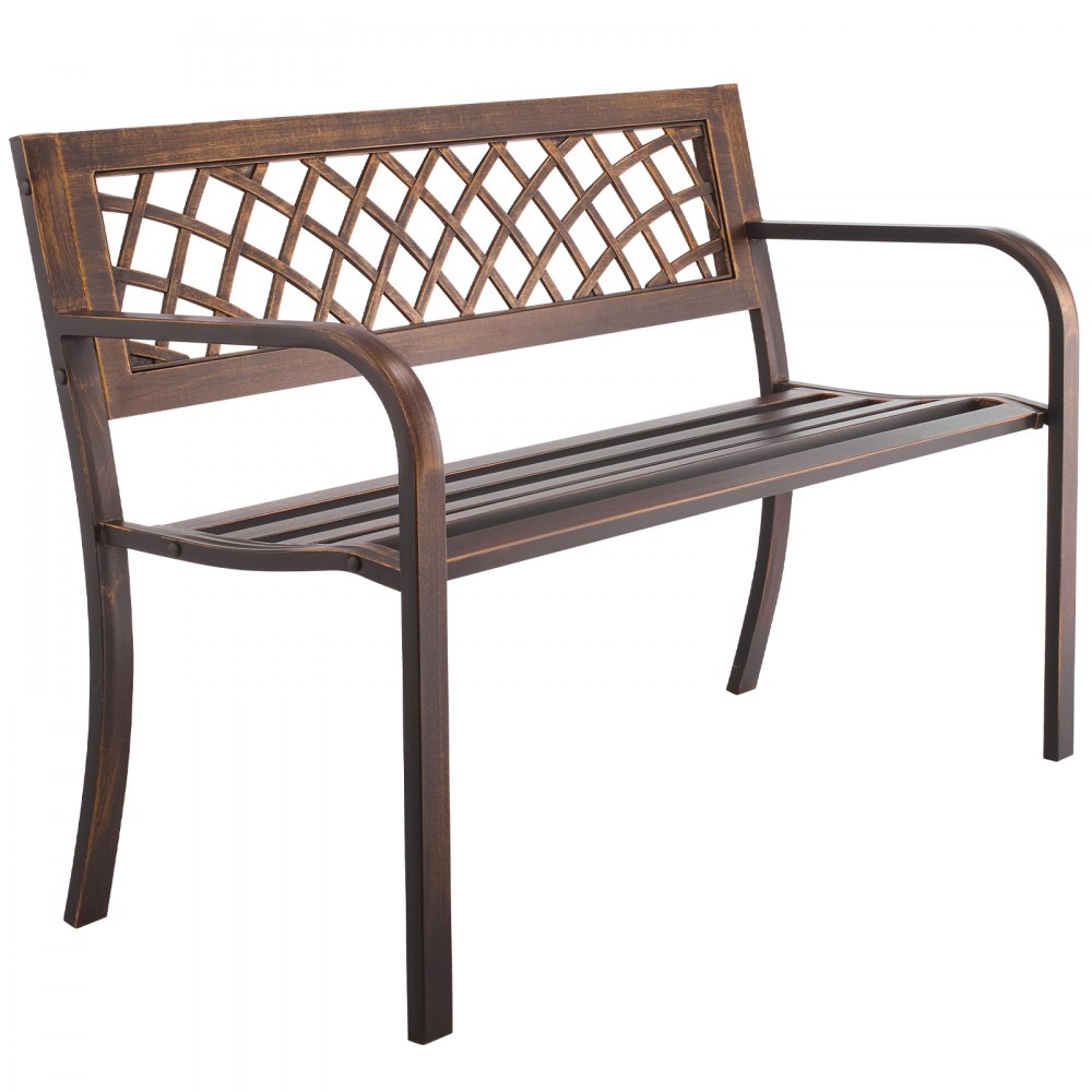 VEVOR Outdoor Bench, 46 inch, Carbon Steel Metal Frame with PVC Mesh Pattern Backrest and Round Edge Armrests, Weatherproof Outside Bench for Patio, Garden, Park, Yard, Front Porch, Antique Bronze