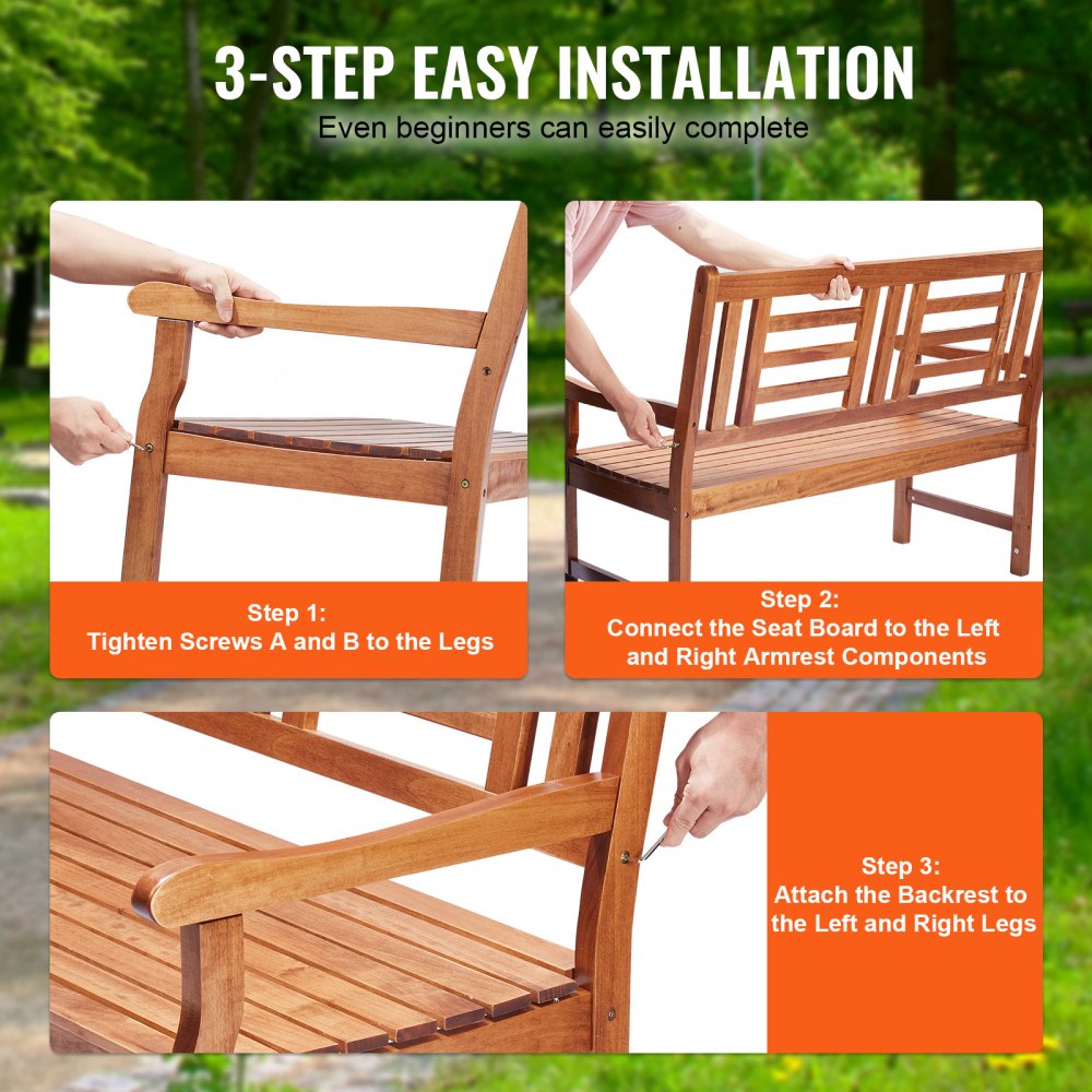 VEVOR Outdoor Bench, 48 inches Wood Garden Bench for Outdoors, Outdoor Garden Park Bench with Backrest and Armrests, 700 lbs Load Capacity Bench, Patio Bench for Garden, Park, Yard, Front Porch