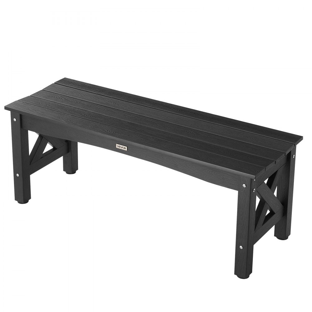 VEVOR Outdoor Bench, 44.5 inch, 600 lbs Weight Capacity, Weatherproof Plastic Frame with Adjustable Level Footpads and Thick Leg, Outside Bench for Patio, Garden, Park, Yard, Front Porch, Black