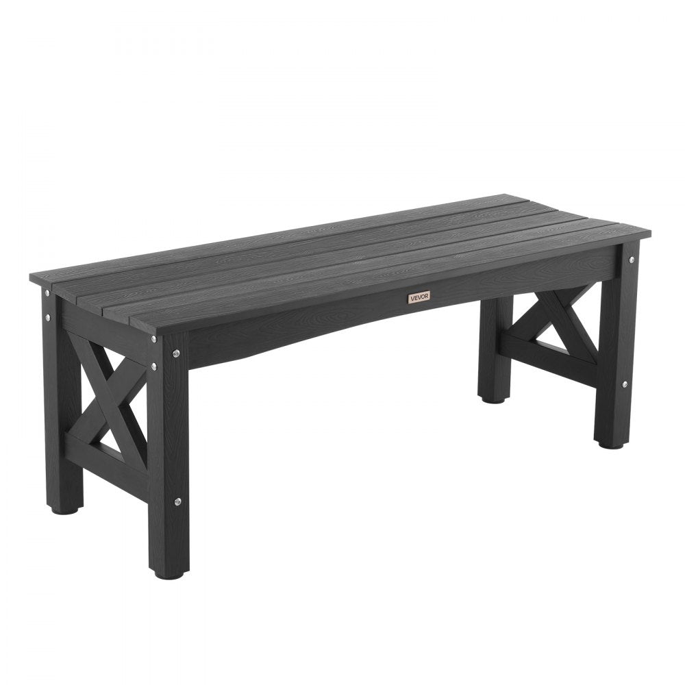 VEVOR Outdoor Bench, 44.5 inch, 600 lbs Weight Capacity, Weatherproof Plastic Frame with Adjustable Level Footpads and Thick Leg, Outside Bench for Patio, Garden, Park, Yard, Front Porch, Black