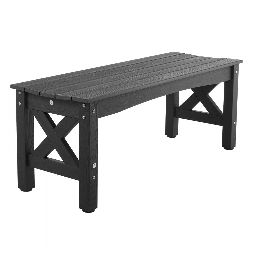 VEVOR Outdoor Bench, 44.5 inch, 600 lbs Weight Capacity, Weatherproof Plastic Frame with Adjustable Level Footpads and Thick Leg, Outside Bench for Patio, Garden, Park, Yard, Front Porch, Black