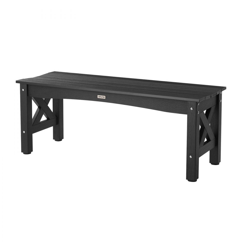 VEVOR Outdoor Bench, 44.5 inch, 600 lbs Weight Capacity, Weatherproof Plastic Frame with Adjustable Level Footpads and Thick Leg, Outside Bench for Patio, Garden, Park, Yard, Front Porch, Black