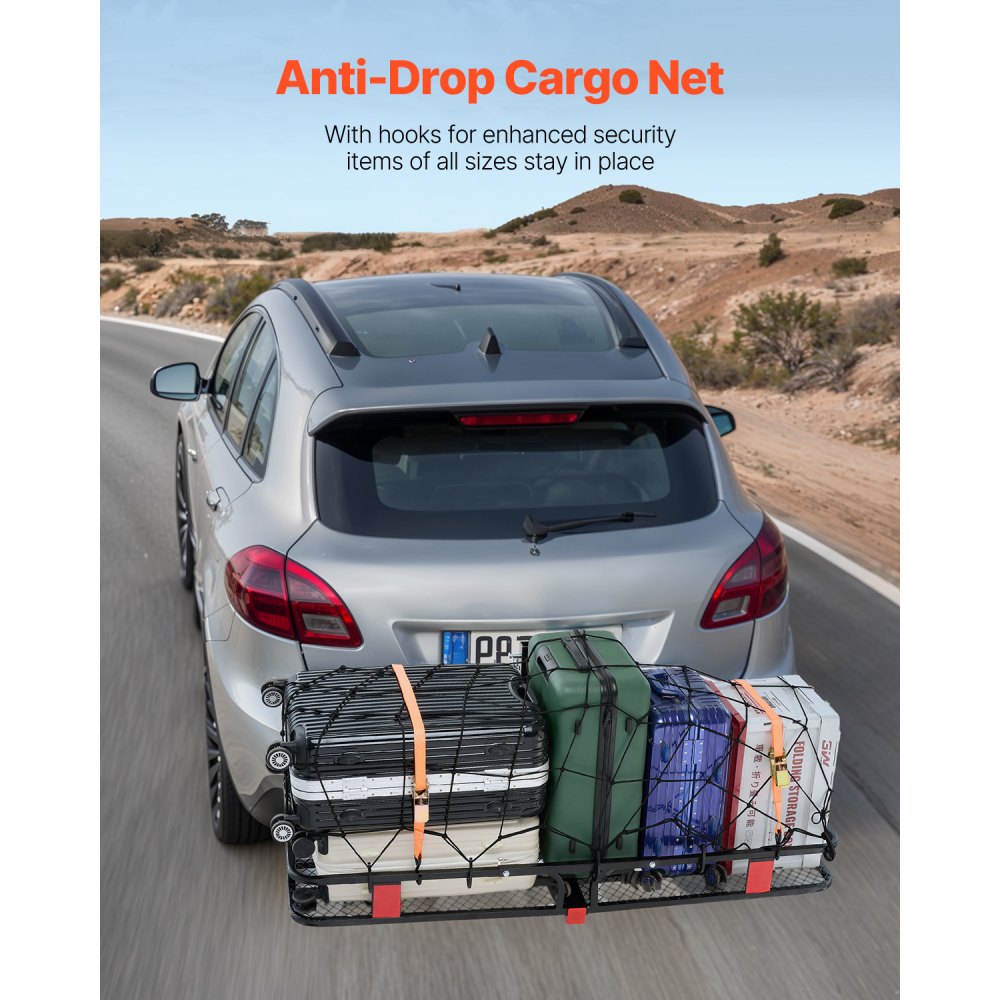 VEVOR 53" x 19" x 5", Hitch Cargo Carrier, 500 lbs Capacity Hitch Cargo Carrier with Hitch Stabilizer & Ratchet Straps, Hitch Mount Cargo Carrier with Cargo Net with Hook, Fit for SUVs
