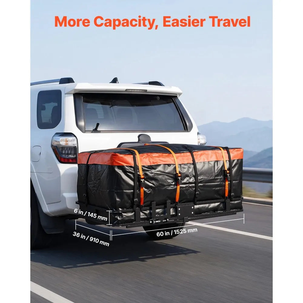VEVOR Hitch Mount Cargo Carrier, 60" x 36" x 6" Folding Rear Luggage Rack Basket with Waterproof Cargo Bag, 500LBS Capacity High-Strength Steel Hitch Cargo Carrier Fits 2" Receiver for SUV Pickups