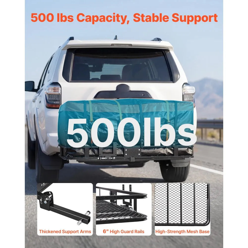 VEVOR Hitch Mount Cargo Carrier, 60" x 36" x 6" Folding Rear Luggage Rack Basket with Waterproof Cargo Bag, 500LBS Capacity High-Strength Steel Hitch Cargo Carrier Fits 2" Receiver for SUV Pickups