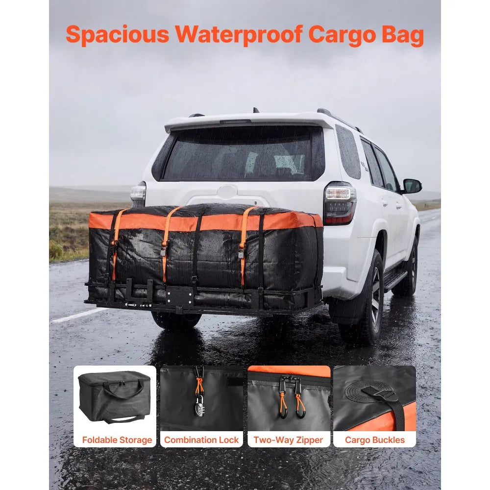 VEVOR Hitch Mount Cargo Carrier, 60" x 36" x 6" Folding Rear Luggage Rack Basket with Waterproof Cargo Bag, 500LBS Capacity High-Strength Steel Hitch Cargo Carrier Fits 2" Receiver for SUV Pickups