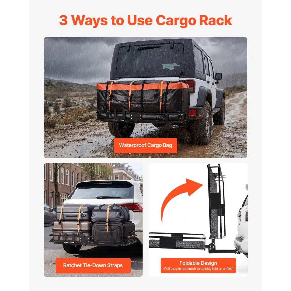 VEVOR Hitch Mount Cargo Carrier, 60" x 36" x 6" Folding Rear Luggage Rack Basket with Waterproof Cargo Bag, 500LBS Capacity High-Strength Steel Hitch Cargo Carrier Fits 2" Receiver for SUV Pickups