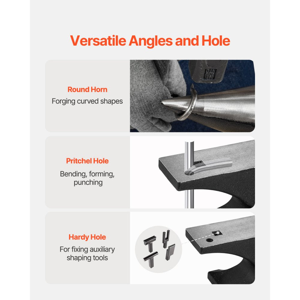 VEVOR Single Horn Anvil, 25lbs Cast Steel Anvil, High Hardness Rugged Round Horn Anvil for Blacksmiths, with Stable Base, Metal Working Tool for Metal Bending, Shaping, Twisting, Craft Projects