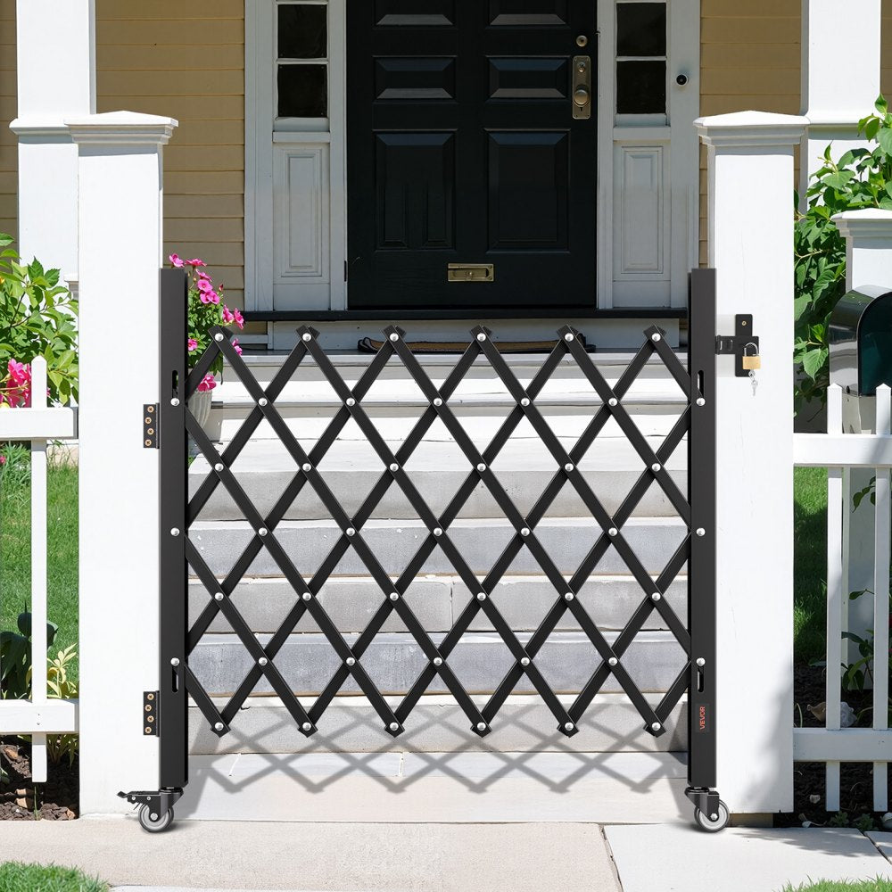 VEVOR Single Folding Security Gate, Lockable Scissor Gate with 360° Swivel Casters, Outdoor Barricade Steel Retractable Gates, for Entry Security, Garage, Warehouse & Pool, 43.31 x 51.57 in (W x H)