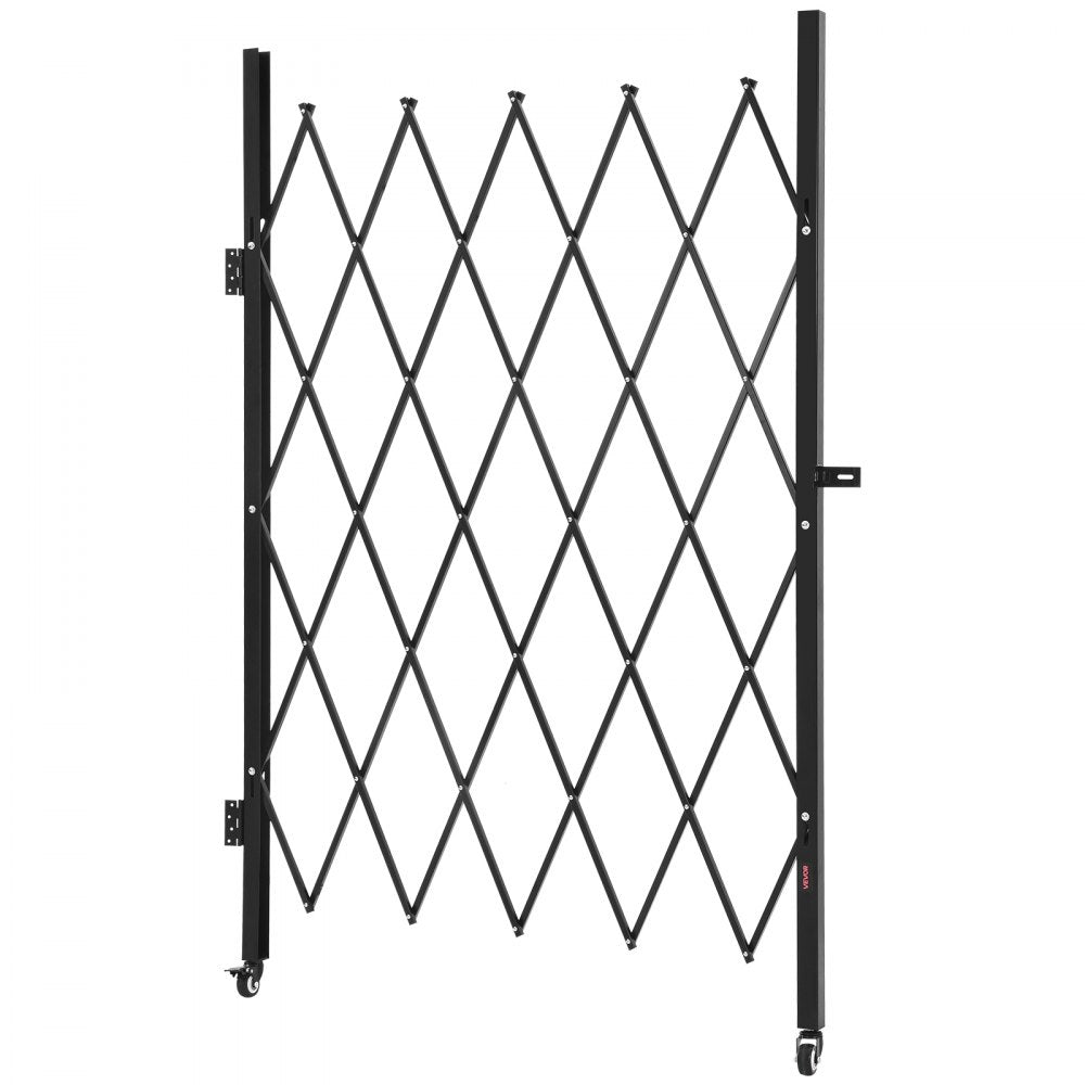 VEVOR Single Folding Security Gate, Lockable Scissor Gate with 360° Swivel Casters, Outdoor Barricade Steel Retractable Gates, for Entry Security, Garage, Warehouse & Pool, 49.61 x 77.76 in (W x H)