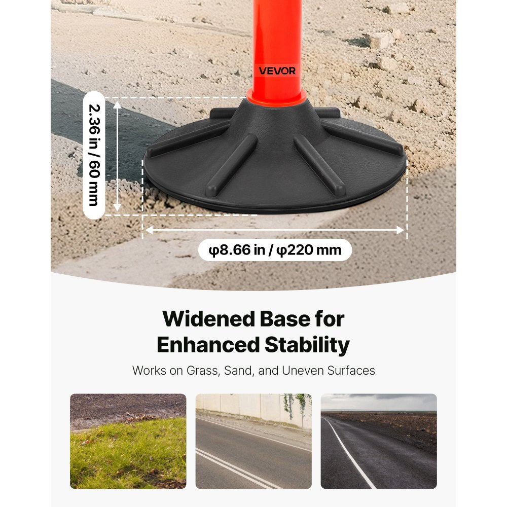 VEVOR 2 Pack Traffic Delineator Posts, 34 in Traffic Safety Cones with Weighted Base, Reflective Strips and Chain, Heavy Duty Delineator Posts for Construction Site, Parking Lot, Crowd Control, Red