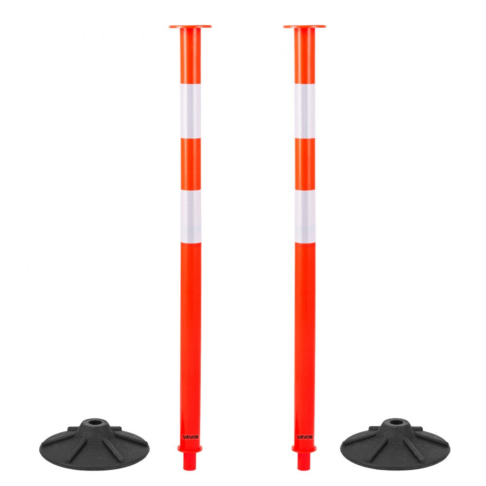VEVOR 2 Pack Traffic Delineator Posts, 34 in Traffic Safety Cones with Weighted Base, Reflective Strips and Chain, Heavy Duty Delineator Posts for Construction Site, Parking Lot, Crowd Control, Red