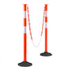 VEVOR 2 Pack Traffic Delineator Posts, 34 in Traffic Safety Cones with Weighted Base, Reflective Strips and Chain, Heavy Duty Delineator Posts for Construction Site, Parking Lot, Crowd Control, Red