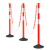 VEVOR 3 Pack Traffic Delineator Posts, 34 in Traffic Safety Cones with Weighted Base, Reflective Strips and Chain, Heavy Duty Delineator Posts for Construction Site, Parking Lot, Crowd Control, Red