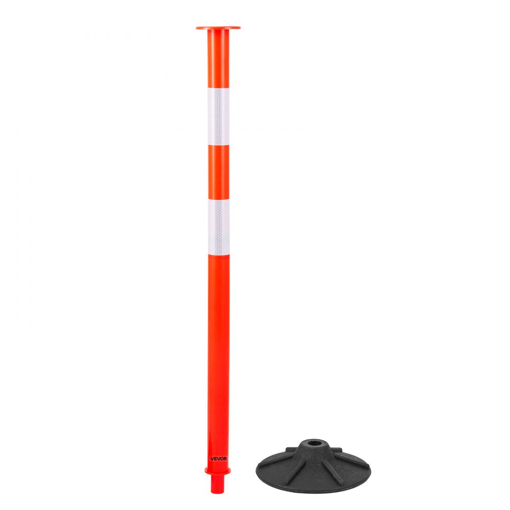 VEVOR 3 Pack Traffic Delineator Posts, 34 in Traffic Safety Cones with Weighted Base, Reflective Strips and Chain, Heavy Duty Delineator Posts for Construction Site, Parking Lot, Crowd Control, Red
