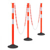 VEVOR 3 Pack Traffic Delineator Posts, 34 in Traffic Safety Cones with Weighted Base, Reflective Strips and Chain, Heavy Duty Delineator Posts for Construction Site, Parking Lot, Crowd Control, Red