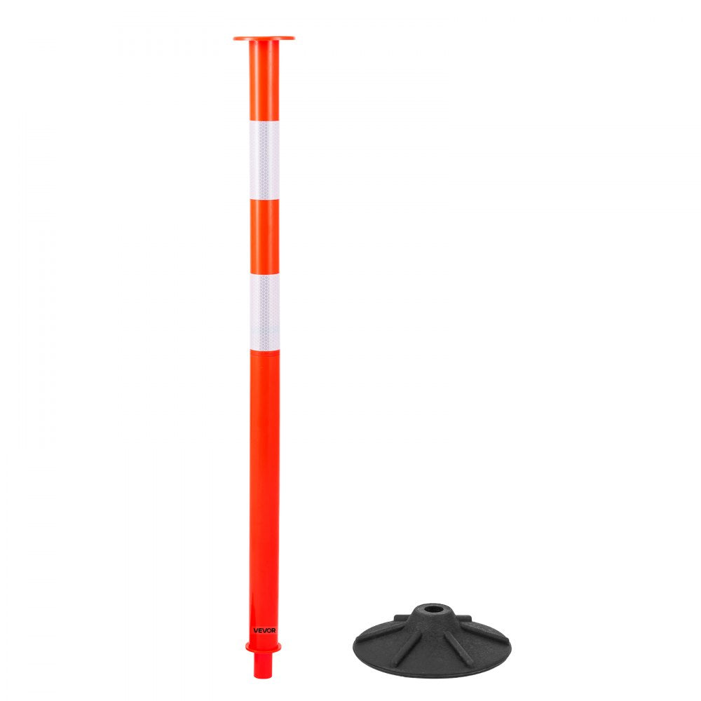 VEVOR 4 Pack Traffic Delineator Posts, 34 in Traffic Safety Cones with Weighted Base, Reflective Strips and Chain, Heavy Duty Delineator Posts for Construction Site, Parking Lot, Crowd Control, Red