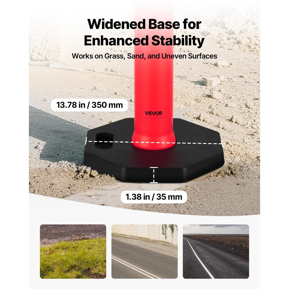 VEVOR 2 Pack Traffic Delineator Posts, 48 inches Traffic Safety Cones with Weighted Base and Reflective Strips, Heavy Duty Delineator Posts for Construction Site, Parking Lot, Crowd Control, Red