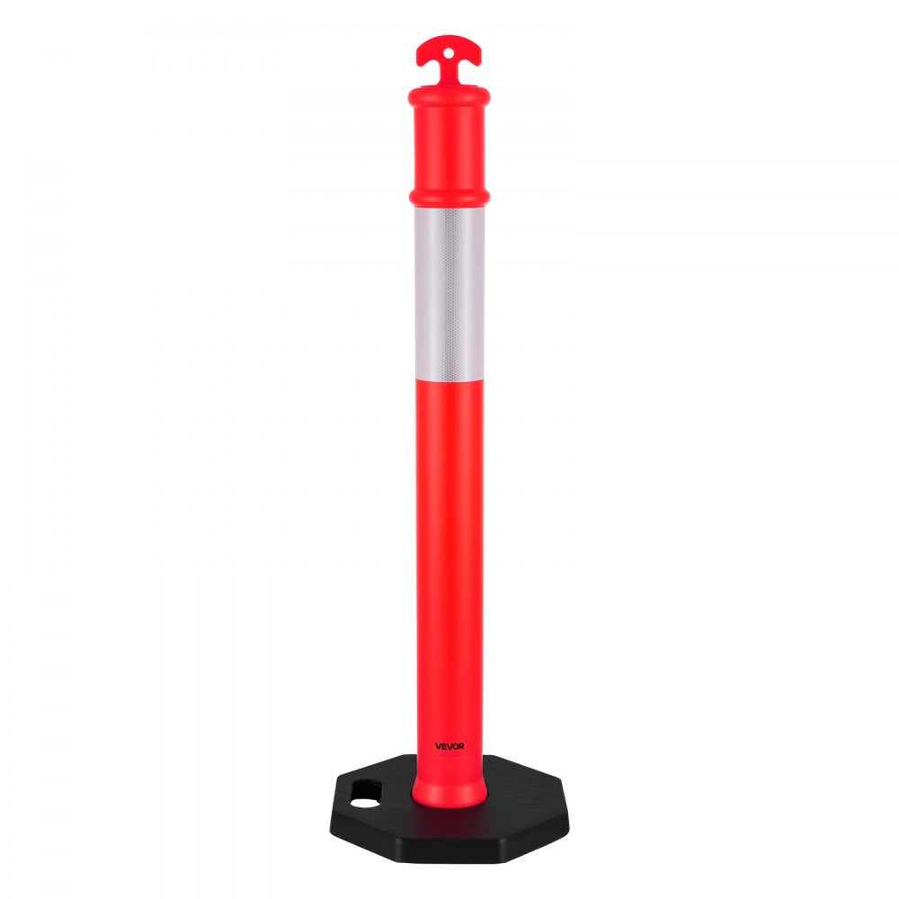 VEVOR 2 Pack Traffic Delineator Posts, 48 inches Traffic Safety Cones with Weighted Base and Reflective Strips, Heavy Duty Delineator Posts for Construction Site, Parking Lot, Crowd Control, Red