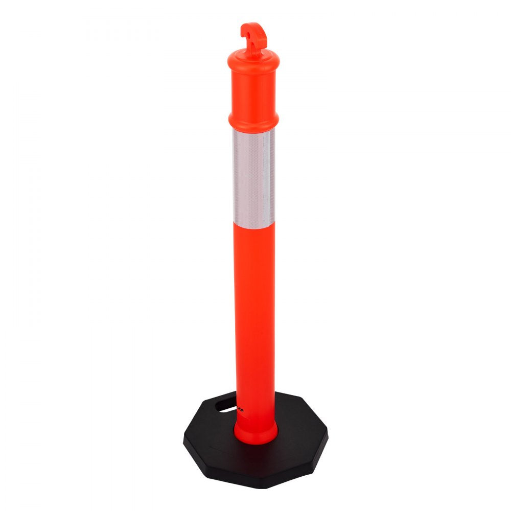 VEVOR 12 Pack Traffic Delineator Posts, 48 inches Traffic Safety Cones with Weighted Base and Reflective Strips, Heavy Duty Delineator Posts for Construction Site, Parking Lot, Crowd Control, Red