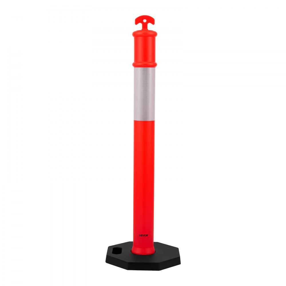 VEVOR 12 Pack Traffic Delineator Posts, 48 inches Traffic Safety Cones with Weighted Base and Reflective Strips, Heavy Duty Delineator Posts for Construction Site, Parking Lot, Crowd Control, Red