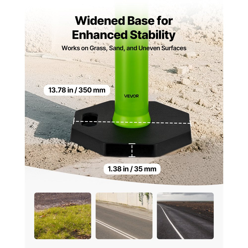 VEVOR 3 Pack Traffic Delineator Posts, 48 inches Traffic Safety Cones with Weighted Base and Reflective Strips, Heavy Duty Delineator Posts for Construction Site, Parking Lot, Crowd Control, Green