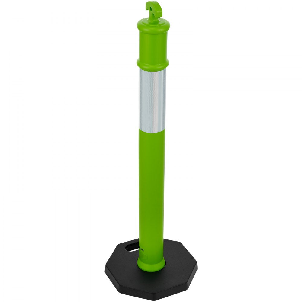VEVOR 3 Pack Traffic Delineator Posts, 48 inches Traffic Safety Cones with Weighted Base and Reflective Strips, Heavy Duty Delineator Posts for Construction Site, Parking Lot, Crowd Control, Green