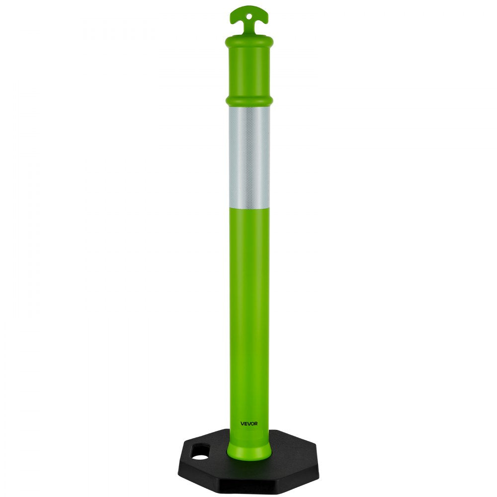 VEVOR 3 Pack Traffic Delineator Posts, 48 inches Traffic Safety Cones with Weighted Base and Reflective Strips, Heavy Duty Delineator Posts for Construction Site, Parking Lot, Crowd Control, Green