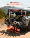VEVOR motorcycle carrier in use showing 500 lbs max load capacity