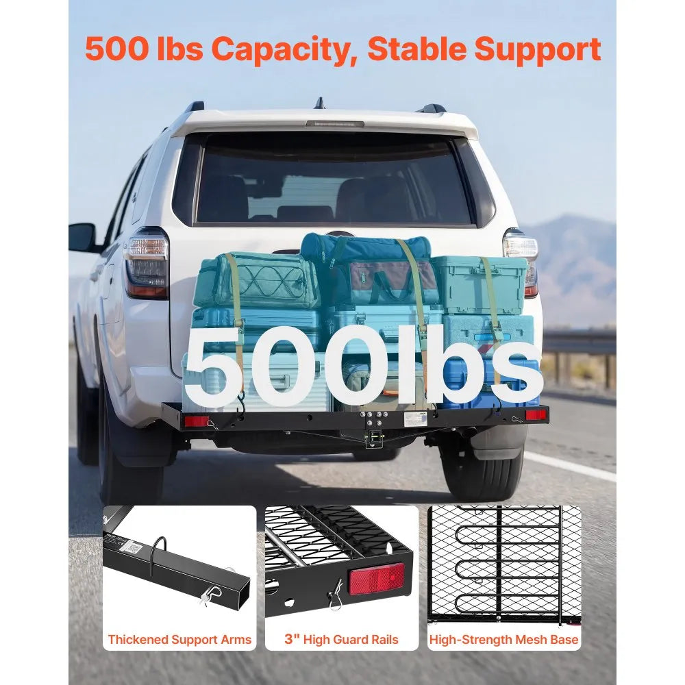 VEVOR Hitch Cargo Carrier with Bike Racks, 62" x 27" x 3" Hitch Mount Cargo Carrier for up to 4 Mountain Bikes, 500LBS Capacity High-Strength Steel Rear Luggage Basket Fits 2" Receiver for SUV Pickups