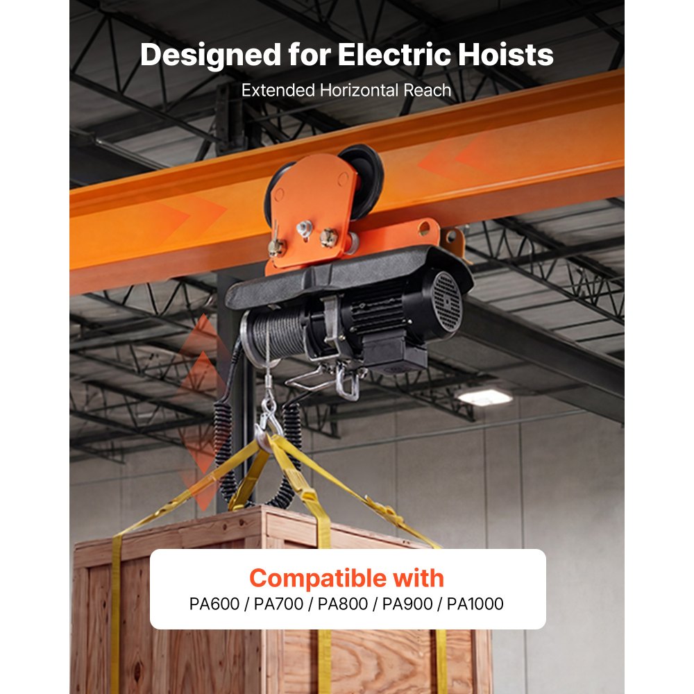 VEVOR Electric Hoist Manual Trolley, 2200 lbs/1 Ton Load for PA600 PA700 PA800 PA900 PA1000, Push Beam Trolley with Dual Wheels, 2.68"-4.33" Adjustable Beam Flange Width for Straight & Curved I-Beam
