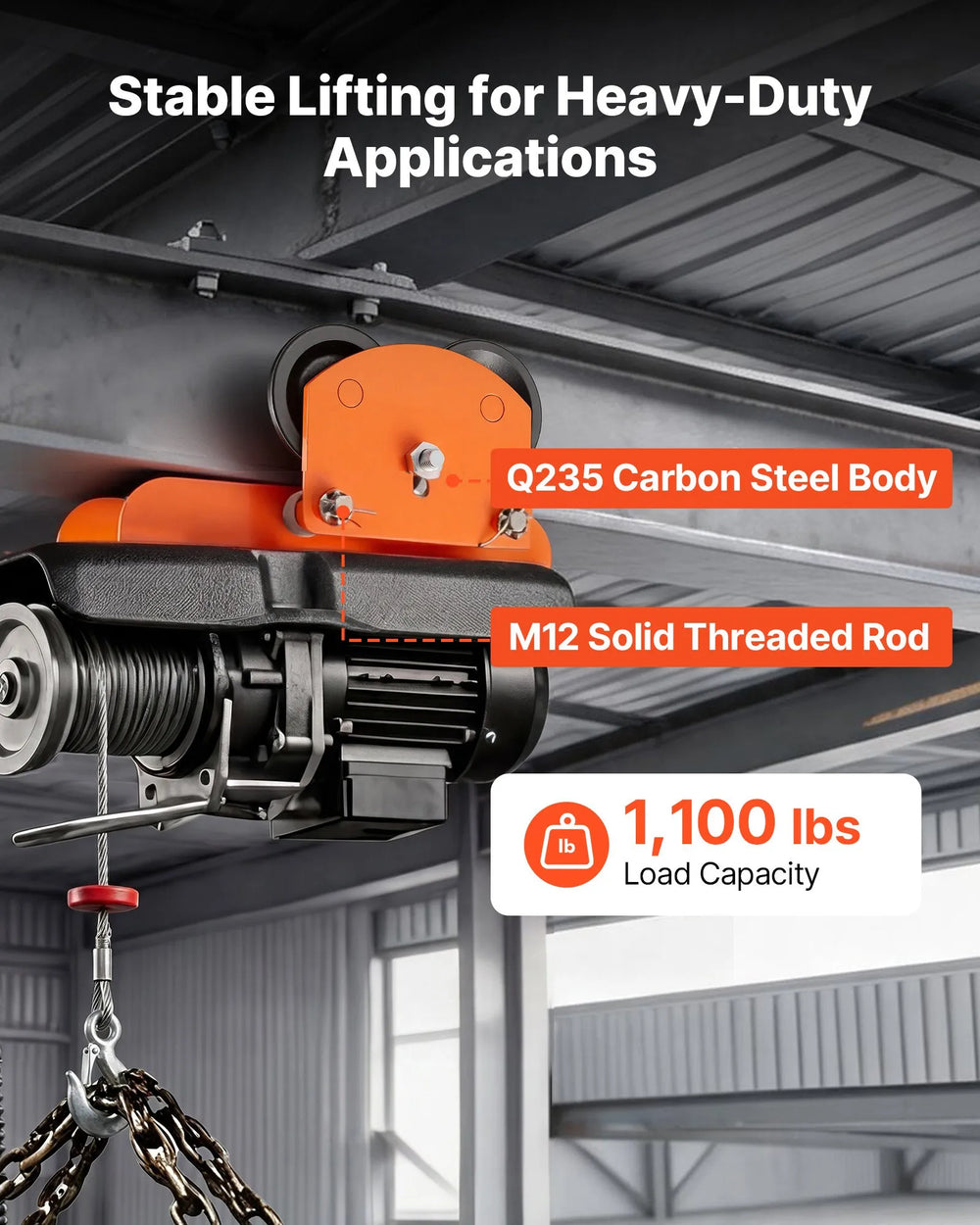 VEVOR Electric Hoist Manual Trolley, 1100 lbs/0.5 Ton Load for PA200 PA250 PA300 PA400 PA500, Push Beam Trolley with Dual Wheels, 2.68"-4.33" Adjustable Beam Flange Width for Straight & Curved I-Beam