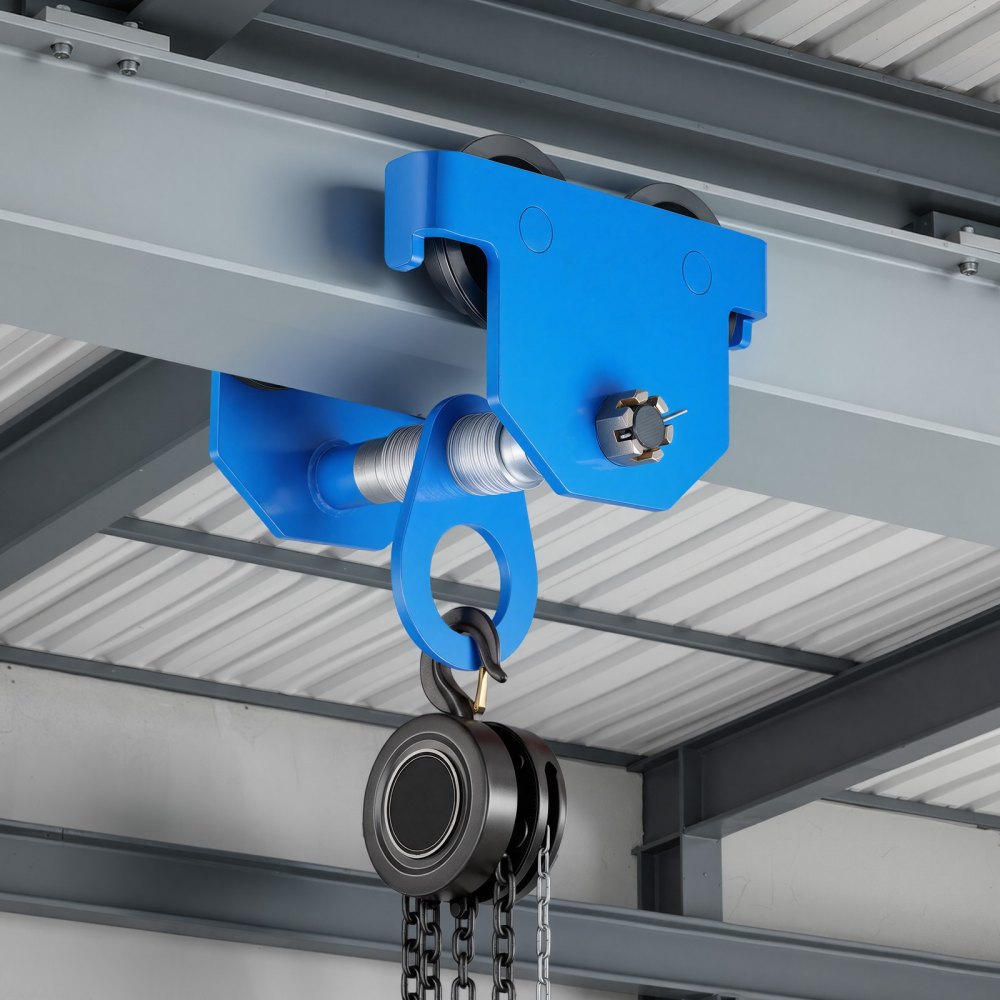 VEVOR Manual Trolley, 6600 lbs/3 Ton Load Capacity, Push Beam Trolley with Dual Wheels, Adjustable for I-Beam Flange Width 2.5" to 8", Heavy Duty Carbon Steel Garage Hoist for Straight & Curved I Beam