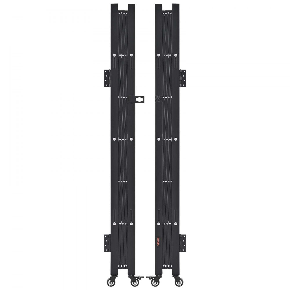 VEVOR Double Folding Security Gate, Lockable Scissor Gate with 360° Swivel Casters, Outdoor Barricade Steel Retractable Gates, for Entry Security, Garage, Warehouse & Pool, 145.67 x 63.19 in (W x H)