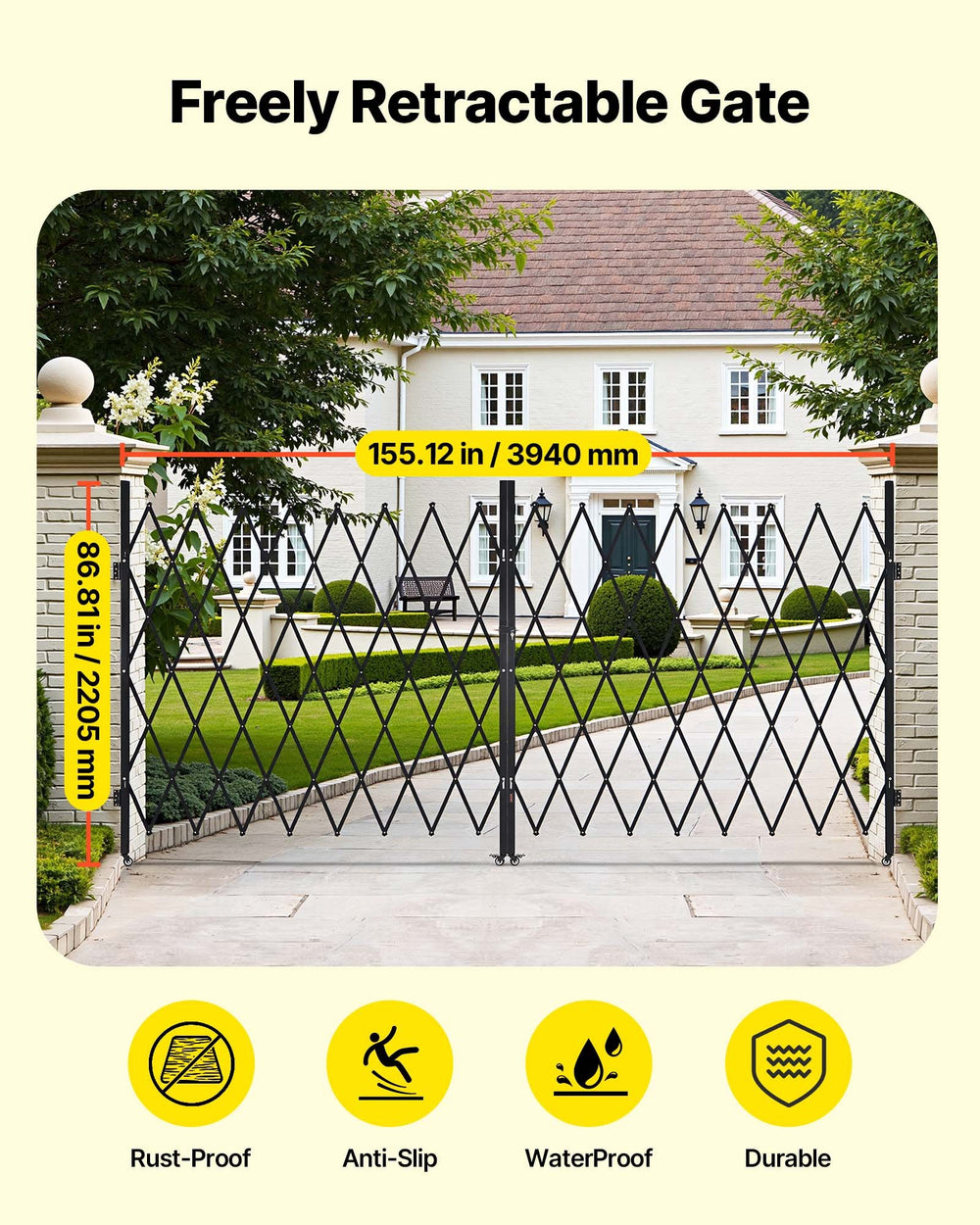 Freely Retractable Gate - size callouts (155.12 in x 86.81 in)
