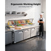 VEVOR 94"W Commercial Refrigerator 29.6 Cu. Ft Pizza Prep Table Fridge, 19" Ultra Wide Cutting Board Salad Refrigerated Worktop, Mega Top Stainless Steel Food Prep Cooler, 12 x 1/3 Pans with Lids