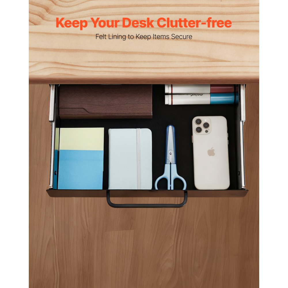 VEVOR 13" Wide Under Desk Drawer Slide Out, Under Desk Mounted Pull-out Drawer Attachment, Hidden Desktop Storage Organizer, Under Table Pencil Drawer for office Home Sit Stand Workstation, 15x9x3 in