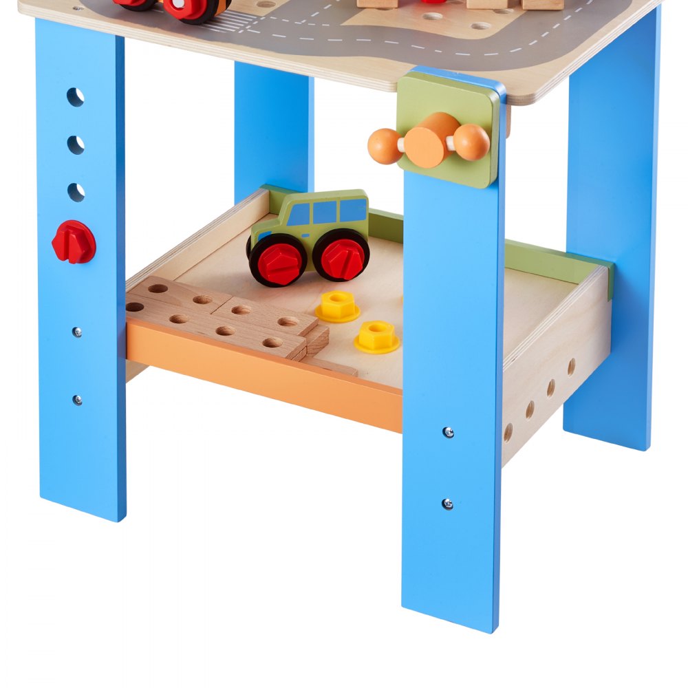 VEVOR Kids Workbench, 62 pcs, Wooden Tool Bench for Kids 3 Years and Up, Toddler Toy Workbench with Realistic Tools, Building Toy Set Creative & Educational Construction Toy for Boys & Girls