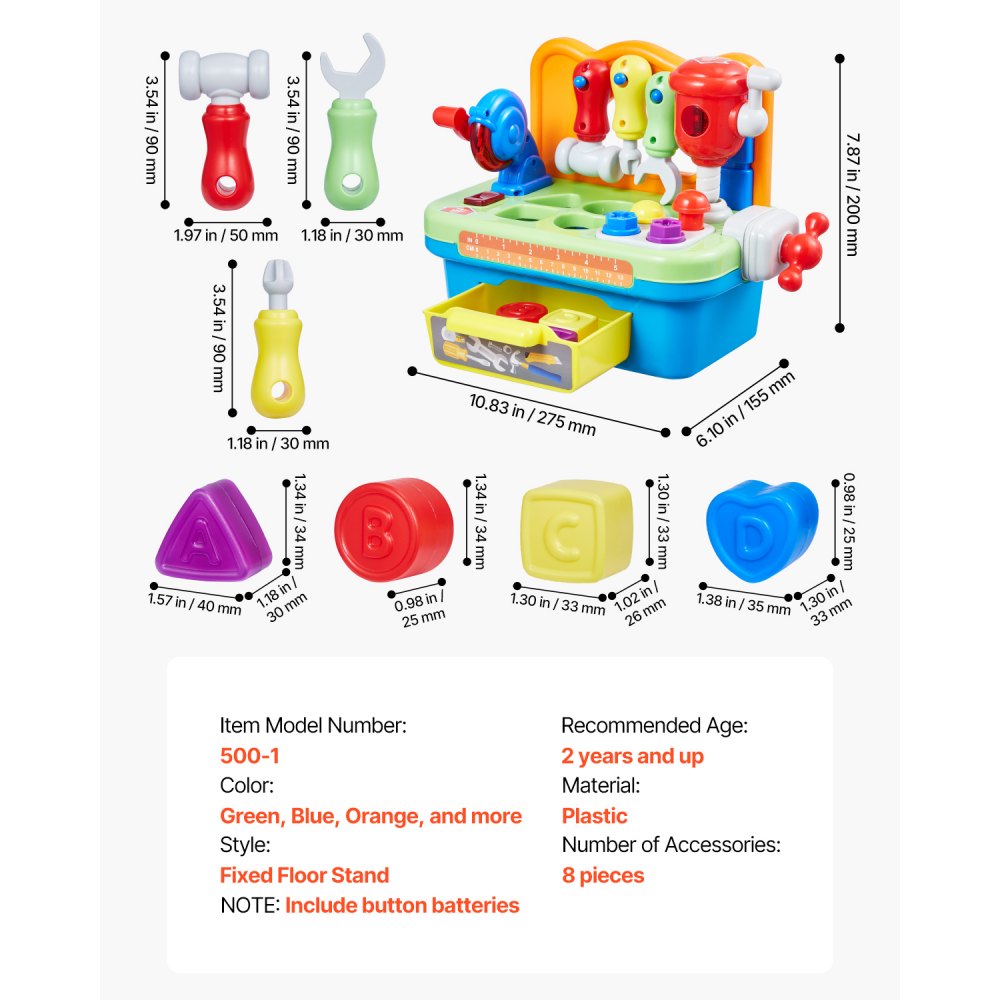 VEVOR Musical Workbench Toy, Sounds & Lights, Musical Learning Workbench for Toddler Age 2 Years and Up, Baby Pretend Play Tool Set, Infant Shape Sorter Activities, Kids Pounding Game, Boys & Girls