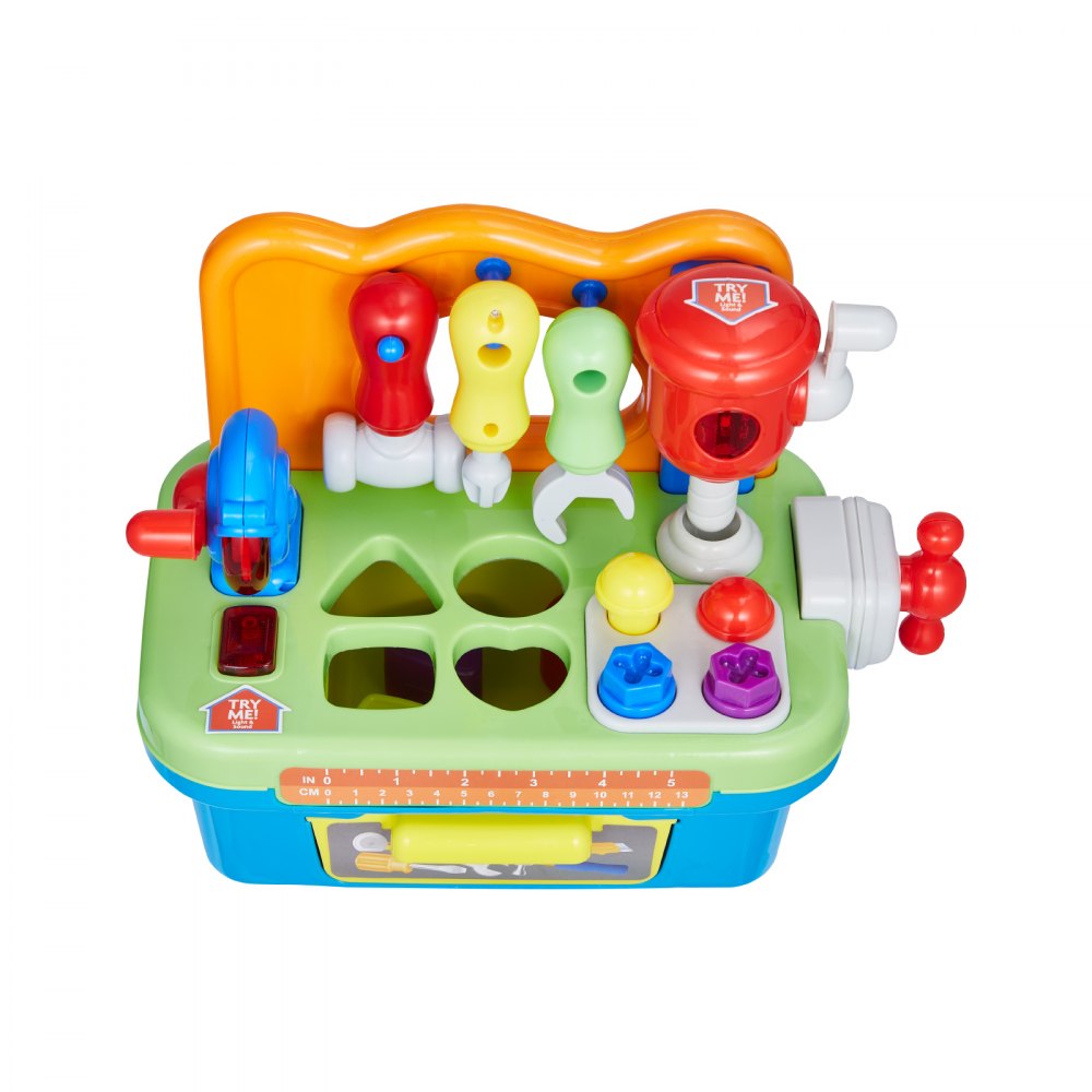 VEVOR Musical Workbench Toy, Sounds & Lights, Musical Learning Workbench for Toddler Age 2 Years and Up, Baby Pretend Play Tool Set, Infant Shape Sorter Activities, Kids Pounding Game, Boys & Girls