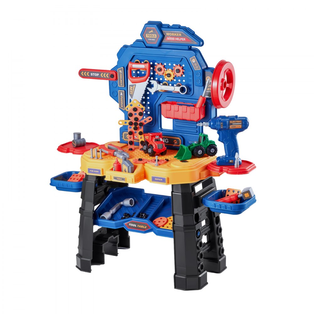 VEVOR Kids Workbench, 181 pcs, Kids Tool Bench with Realistic Tools and Electric Drill, Pretend Play Construction Workbench Toys for Toddlers, Toddler Work Bench Learning Gift for Boys & Girls Age 3+