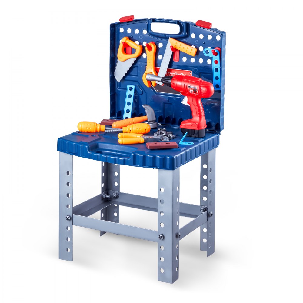 VEVOR Kids Workbench, 56 pcs, Kids Tool Bench with Realistic Tools and Electric Drill, Pretend Play Construction Workbench Toys for Toddlers, Toddler Work Bench Learning Gift for Boys & Girls Age 3+