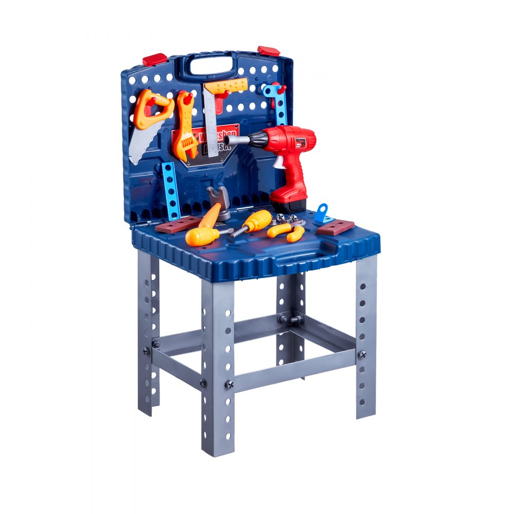 VEVOR Kids Workbench, 56 pcs, Kids Tool Bench with Realistic Tools and Electric Drill, Pretend Play Construction Workbench Toys for Toddlers, Toddler Work Bench Learning Gift for Boys & Girls Age 3+