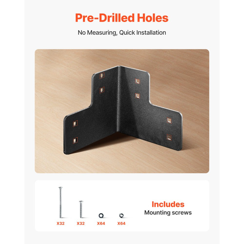 VEVOR Workbench Corner Bracket Kit, 6.50 x 6.50 x 6.50 inch / 165 x 165 x 165 mm, 2204lbs/1000kg Load Capacity, Heavy Duty Sturdy Steel Angle Brackets with Screws, for Desk Shop Table Platform, 8 Pcs