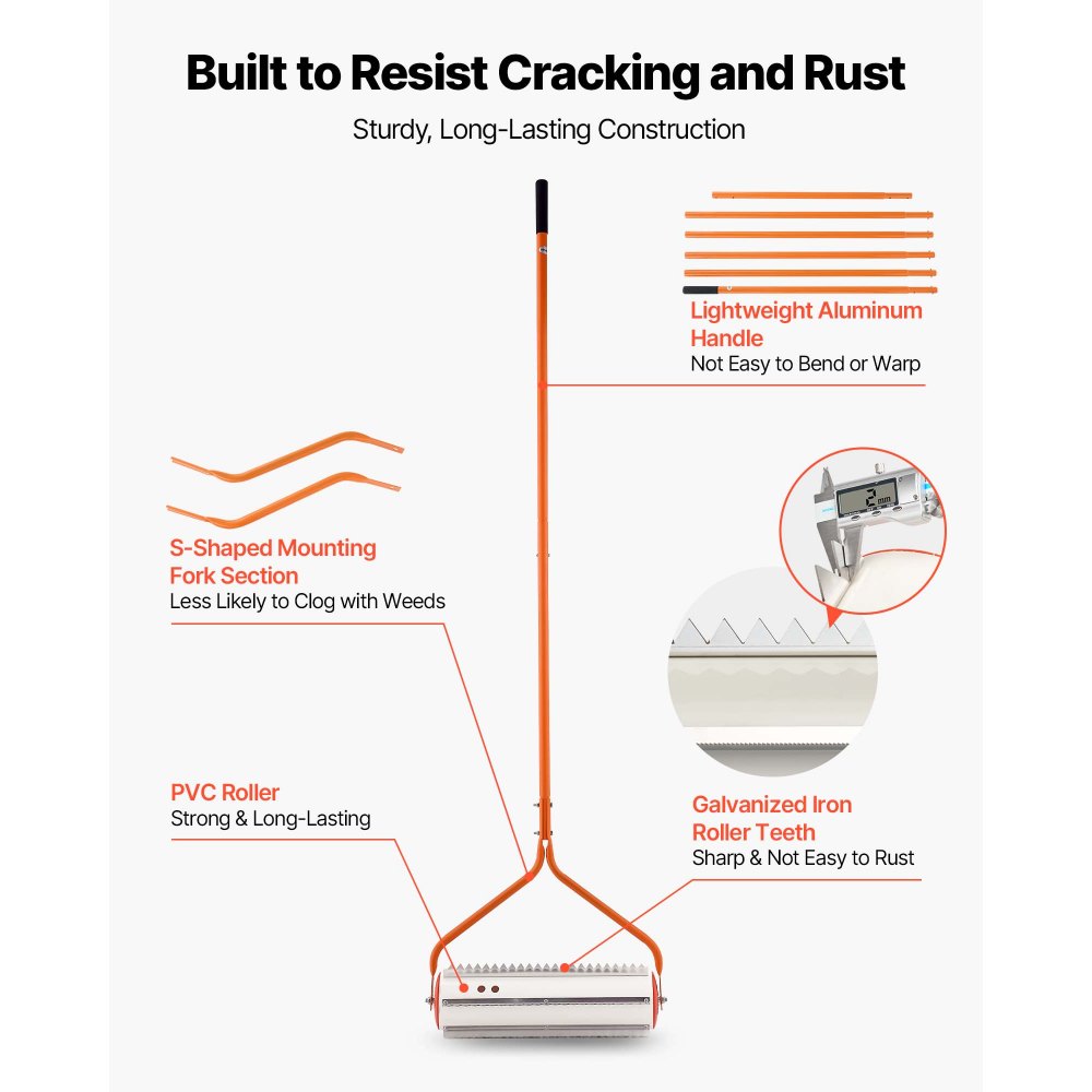 VEVOR Lake Weed Roller, 20 ft Lake & Pond Weed Removal Tool, Muck Razer Aquatic & Sludge Tiller, Rid Roots and Muck Buildup, 6 Preassembled Stainless Steel Blades, 6 Aluminum Handles, Easy Assembly