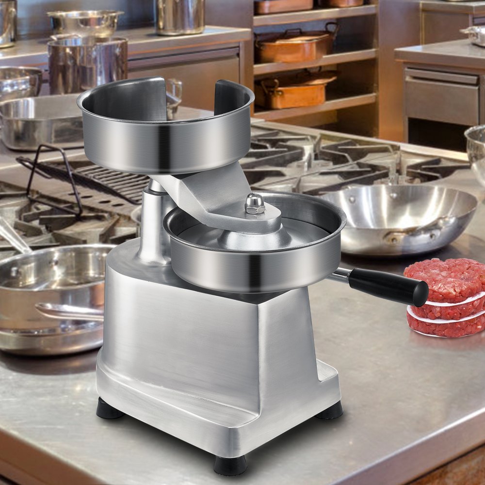 VEVOR Commercial Burger Patty Maker, 150mm/6inch Hamburger Beef Patty Maker, Heavy Duty Food-Grade Stainless Steel Bowl Burger Press Machine, Kitchen Meat Forming Processor with 1000 Pcs Patty Papers