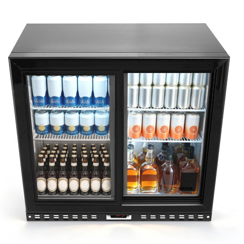 VEVOR Back Bar Cooler, 7.4 Cu. Ft Commercial Beverage Refrigerator, Under Counter Bar Fridge with 2 Sliding Doors, LED Lighting, Adjustable Shelves, Low-E Glass Display Cooler for Beer, Wine, Drink