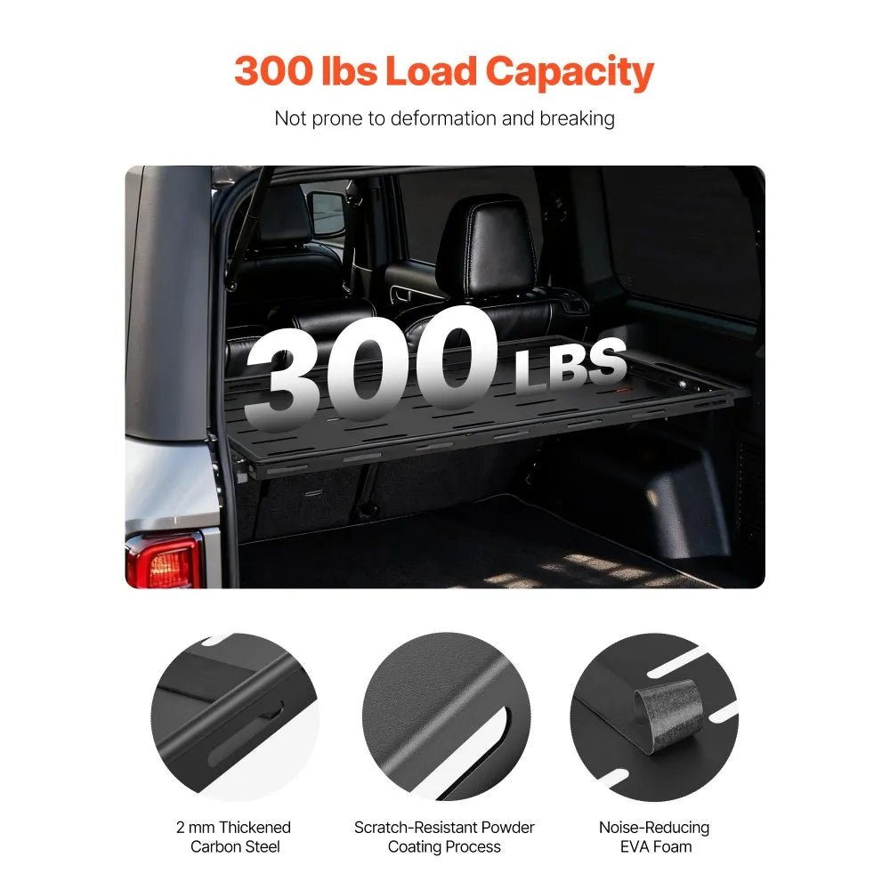 VEVOR Rear Trunk Cargo Rack, for 2021-2026 Ford Bronco 4 Door Hardtops (Exclude Bronco Sport), 300 lbs Capacity, Carbon Steel Basket Tray Interior Storage Luggage Carrier with Net, Back Shelf Stand Organizer for Camping Trip Gear, Black